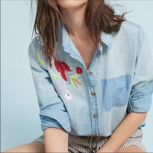 Maeve Anthropologie Boise Chambray Shirt -with beading and embroidery Sz M